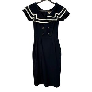 Tatyana Captain Retro 50s Sailor Girl Pencil Dress Navy White Size L Fits XS